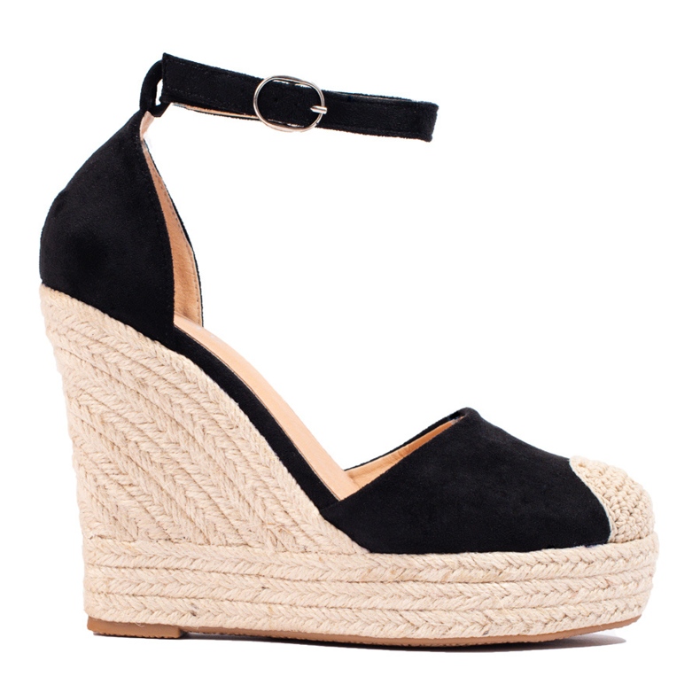 SHELOVET Elegantne wedge espadrile crno