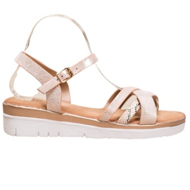 Small Swan Sandale na niskom klinu smeđa žuta boja