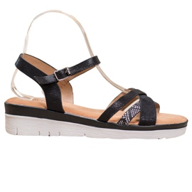 Small Swan Sandale na niskom klinu crna