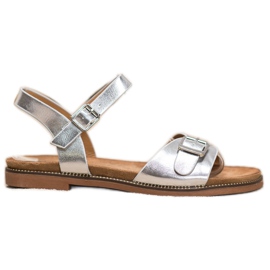 Small Swan Srebrne sandale s kopčom siva