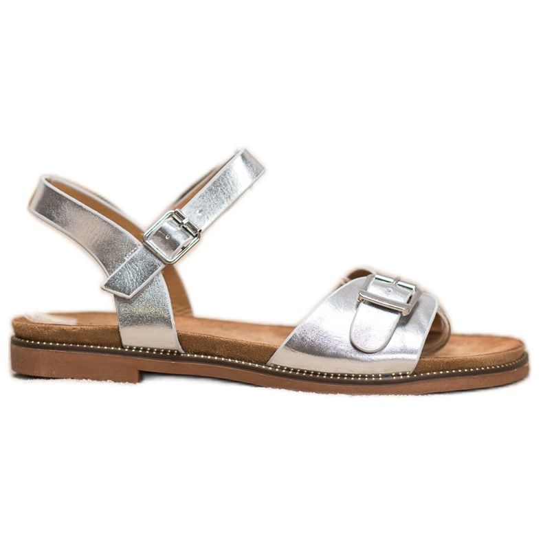 Small Swan Srebrne sandale s kopčom siva