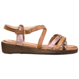 Small Swan Modne smeđe sandale smeđa zlatni