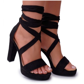 SEA Ženske sandale na petu vezane crne Milla crna