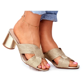 S.Barski Ženske papuče na peti klizne Gold Guest zlatni