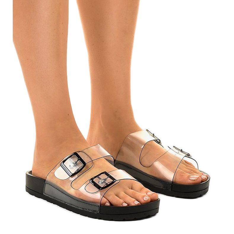 Crne prozirne papuče sa kopčom SE-9605 raznobojna