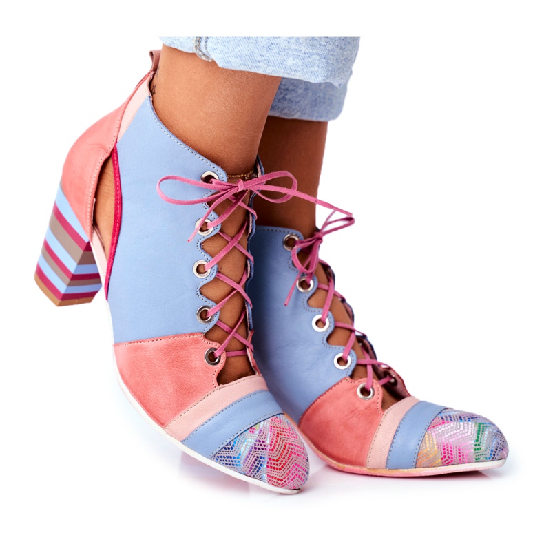 Ženske čizme na petu koža Maciejka proljeće 03938-15 plava ružičasta