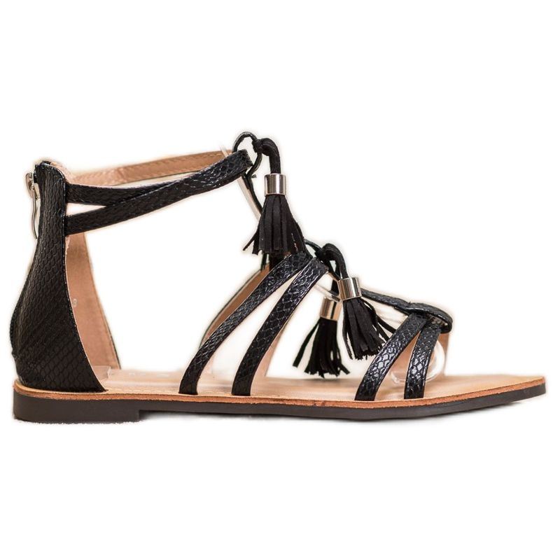 SHELOVET Crne sandale s resama crno