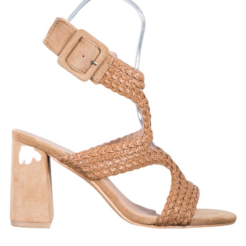 SHELOVET Sandale sa pletenicama na šanku smeđa