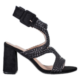 SHELOVET Sandale sa pletenicama na šanku crna
