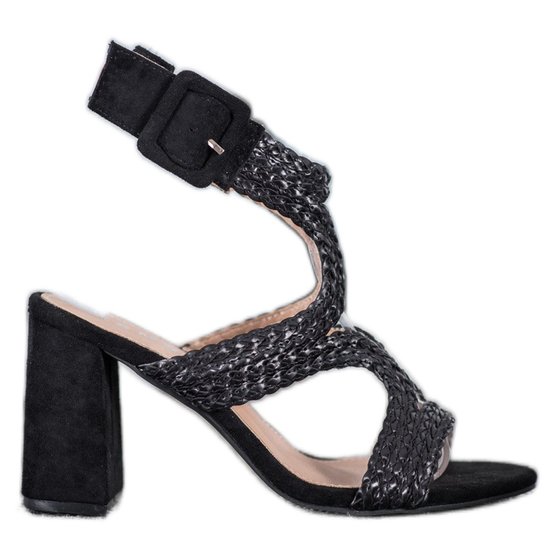 SHELOVET Sandale sa pletenicama na šanku crno