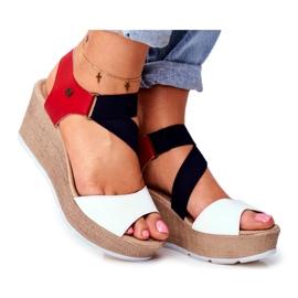 Ženske sandale na klin Big Star Slip-On FF276014 bijela crvena tamnoplava