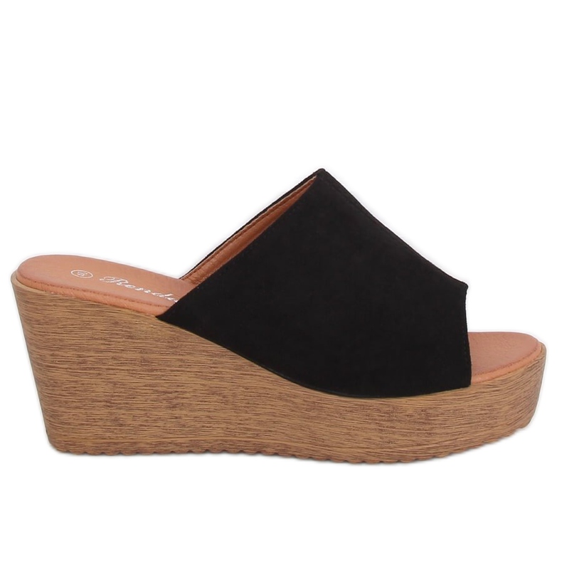 Crne papuče na klin crne 10-236 Crne crno