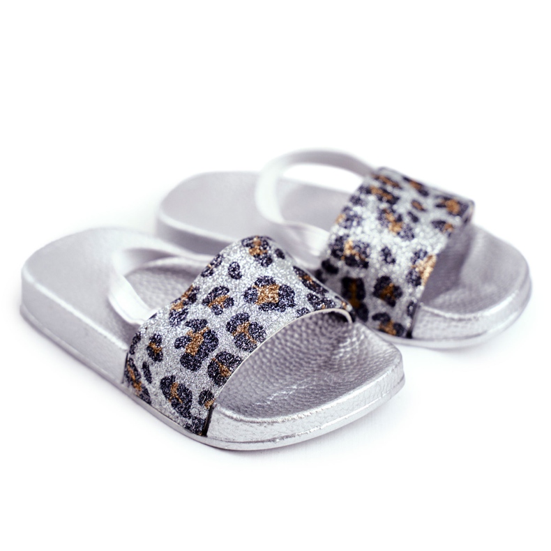 FRROCK Dječje djevojačke papuče Brokat Leopard Srebrna Rimia siva