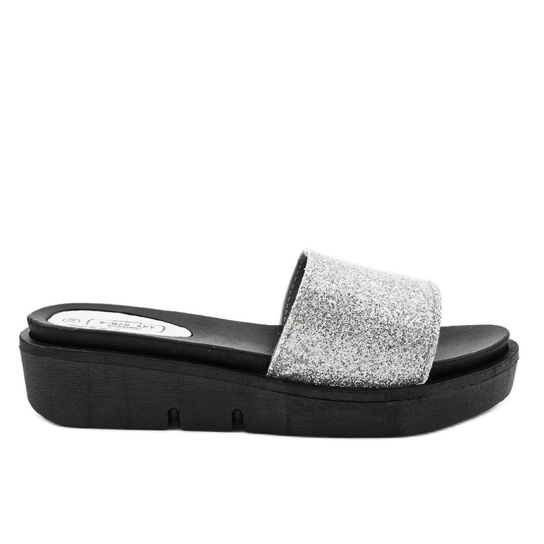 Srebrne sjajne papuče E3969 siva