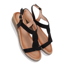 Crne sandale na crnom klinu L6629 Crna