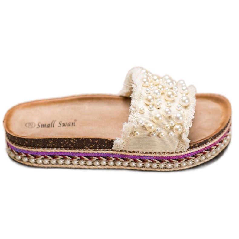 Small Swan Papuče na platformi s biserima bež