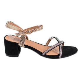 Small Swan Sandale na šanku s kubnim cirkonijem crna žuta boja