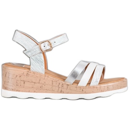 Weide Sandale sa srebrnim klinom bijela siva