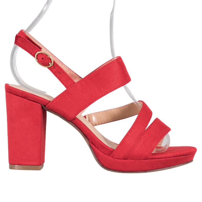 SHELOVET Sandale od antilopa na visokim potpeticama crvena