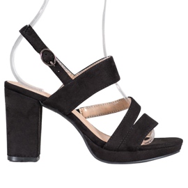 SHELOVET Sandale od antilopa na visokim potpeticama crna