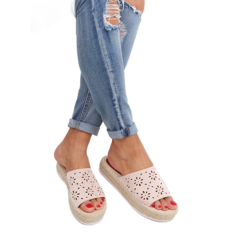 Bež ažur papuče espadrile 99-62A Bež