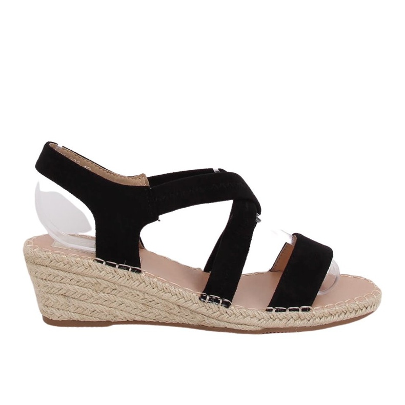 Crne sandale na klin espadrile crne S-823 Crne crno