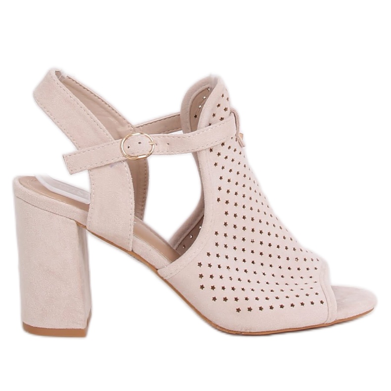 Ažurne bež sandale na visoku petu LL79 Bež