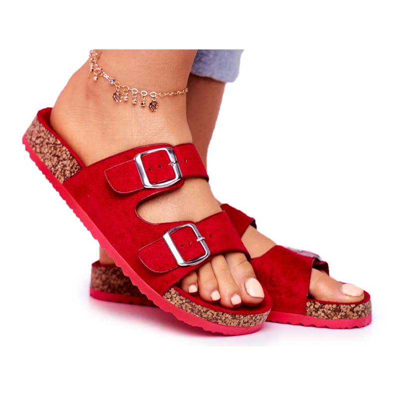 EVE Ženske papuče na plutu sa kopčama Red Si Senor crvena