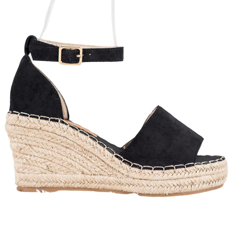 Seastar Sandale na klin od slame crno
