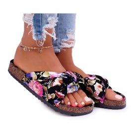 SEA Ženske crne papuče na plutovom cvijeću Wendy's Bow crna višebojan