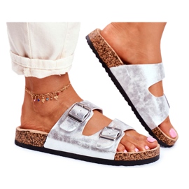 EVE Ženske papuče sa kopčama srebrne boje Vivio siva