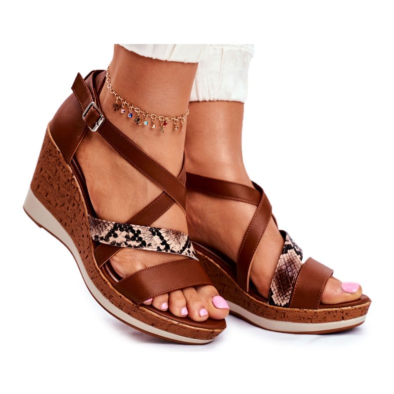 Ženske sandale na klin Sergio Leone Brown SK309 smeđa