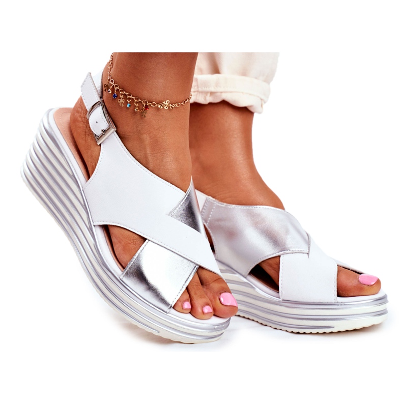 Ženske sandale na klin Sergio Leone bijele SK328 bijela siva