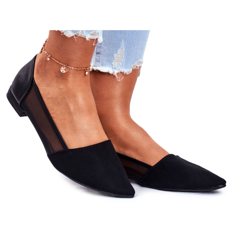 EVE Ženske balerinke s mrežicom od antilopa u crnoj boji