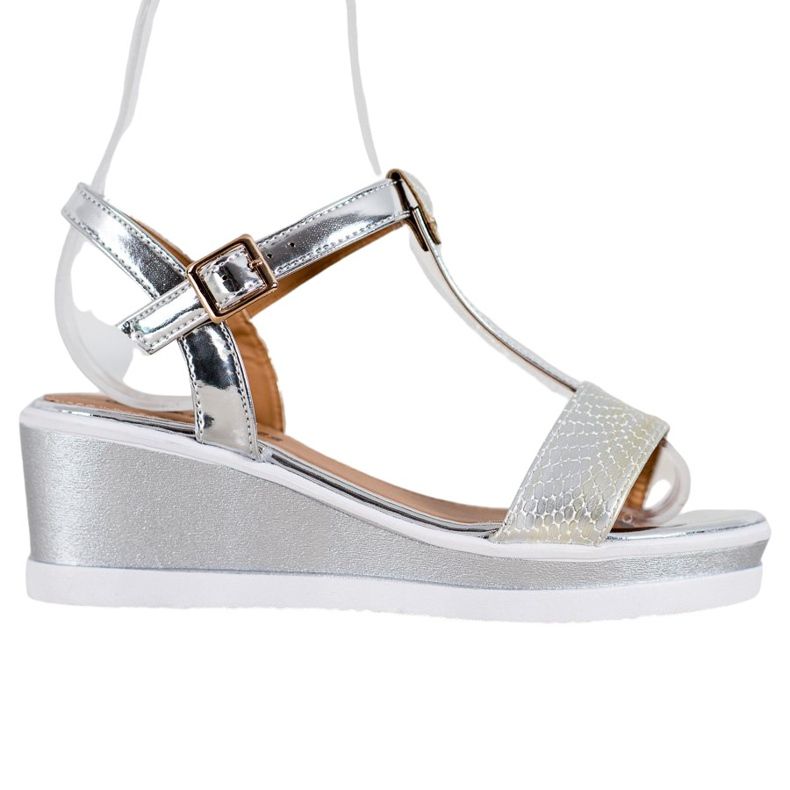 SHELOVET Srebrni klinovi s eko kožom siva