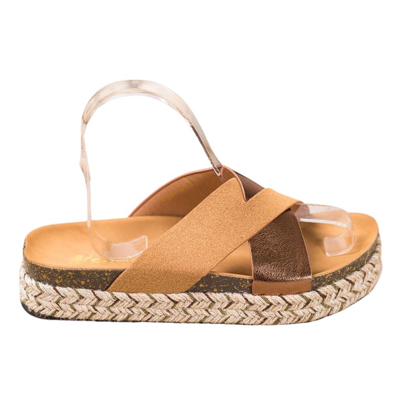 SHELOVET Papuče na platformi smeđa žuta boja