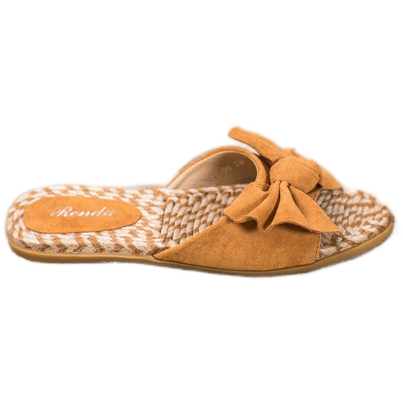 Renda Elegantne papuče s mašnom smeđa