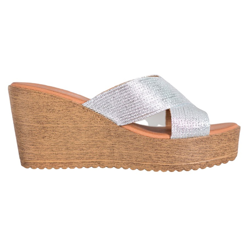 Renda Srebrne papuče na klin siva