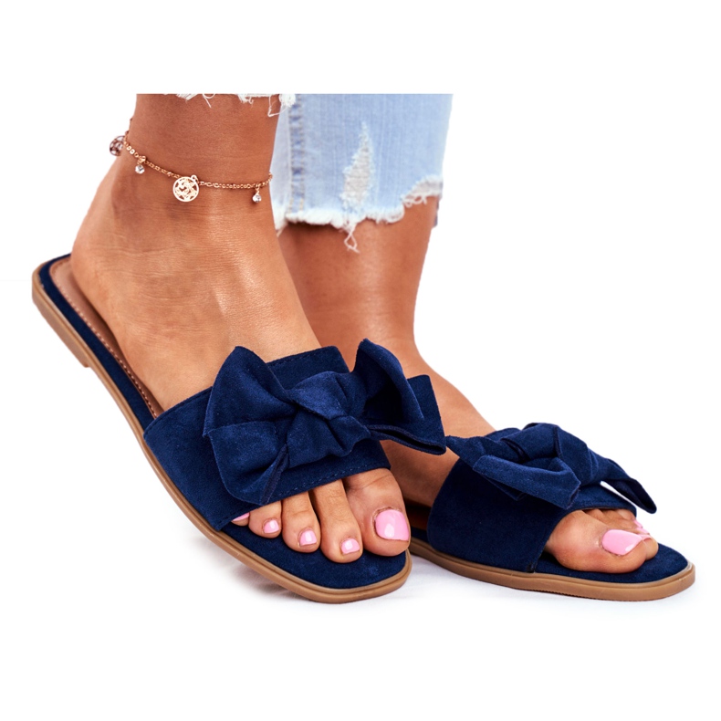 Malezijske ženske papuče s tamnoplavim mašnicama mornarsko plava