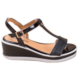 SHELOVET Crni klinovi s eko kožom crna