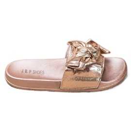 SHELOVET Sjajne papuče s mašnom zlatna