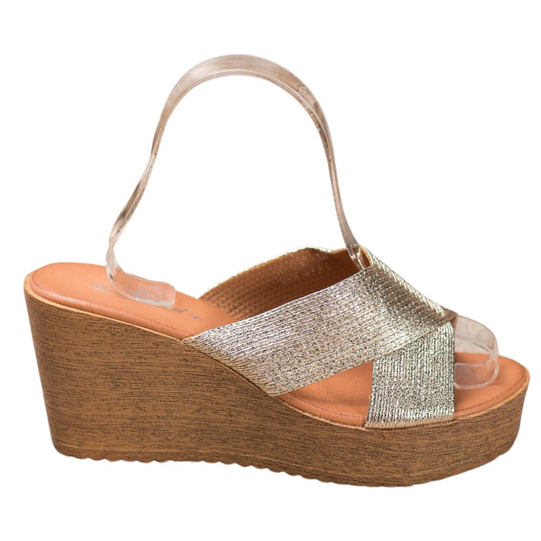 Renda Lagane zlatne papuče na klin zlatna