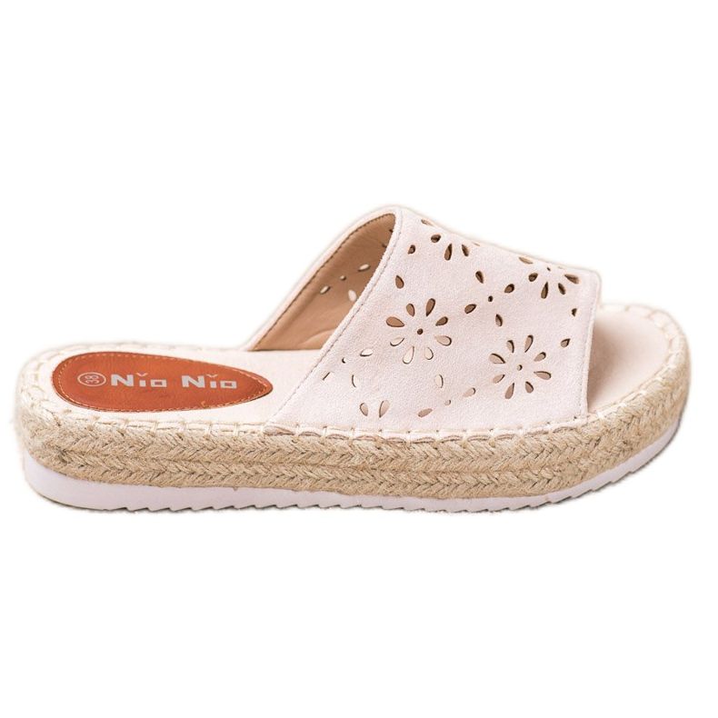 Nio Nio Papuče na platformi od slame bež