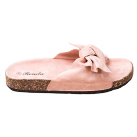 Renda Udobne papuče s mašnom ružičasta