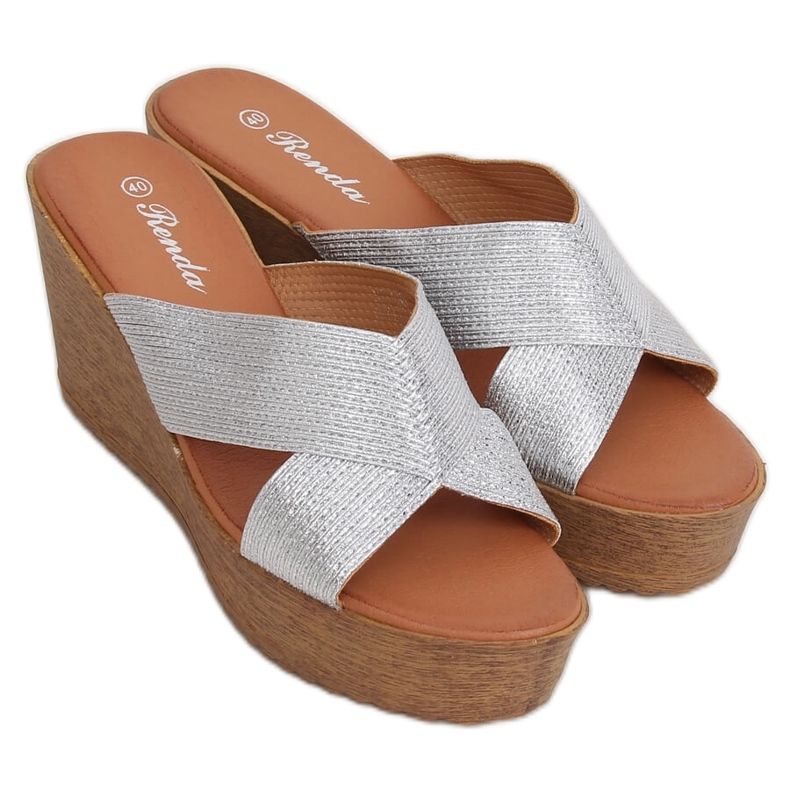 Srebrne klinaste papuče 10-235 Srebrne siva