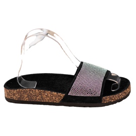 Bona Papuče s kubnim cirkonijem crna