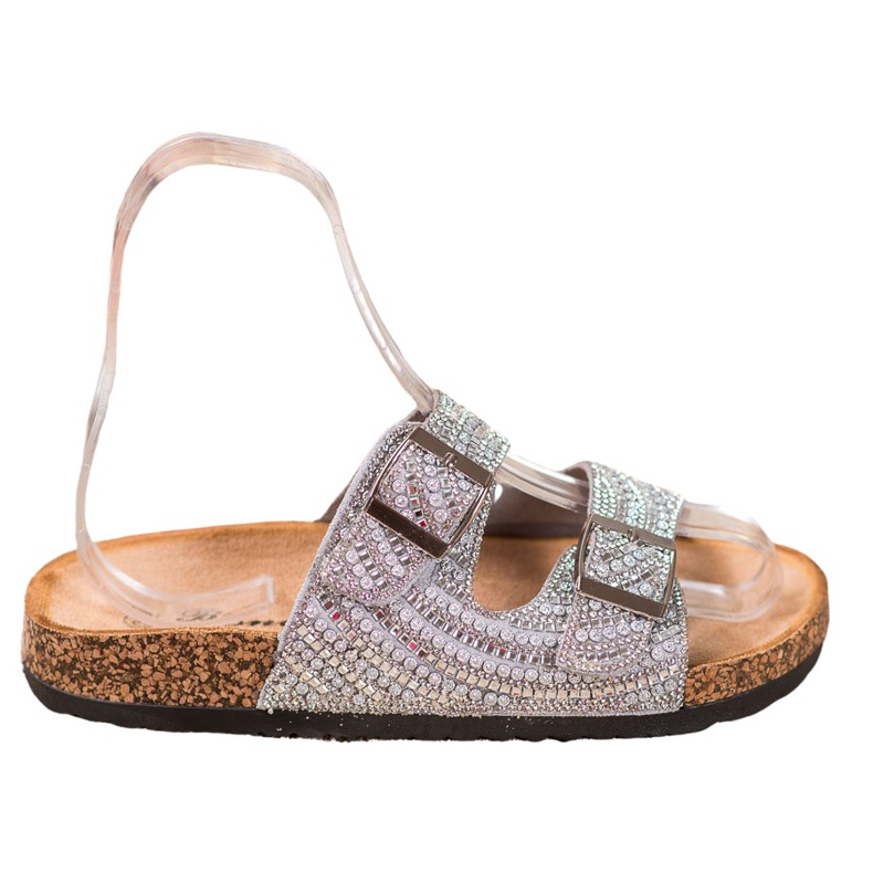 Bona Elegantne papuče s kopčom siva