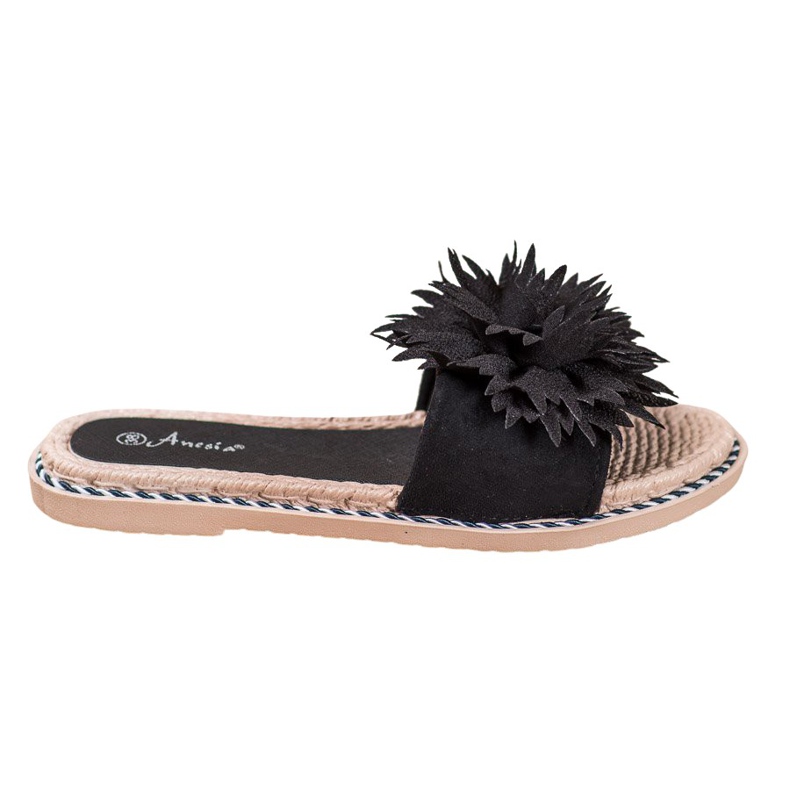 Anesia Paris Elegantne papuče s ukrasom crno