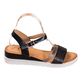 Renda Sandale na klin s eko kožom crna