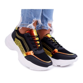Ženske sportske cipele s debelim potplatom, crne, raskošne crna žuta boja